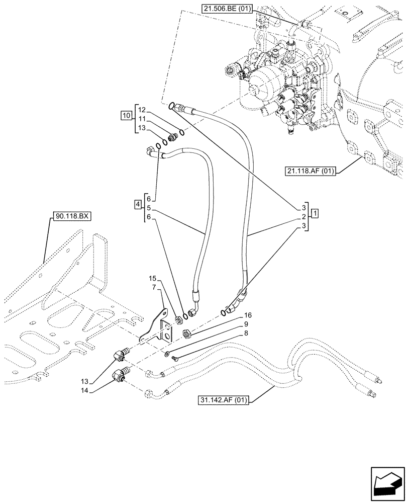 Схема запчастей Case IH MAXXUM 135 - (31.142.AF[02]) - VAR - 743700, 744790 - FRONT PTO, LINE (31) - IMPLEMENT POWER TAKE OFF