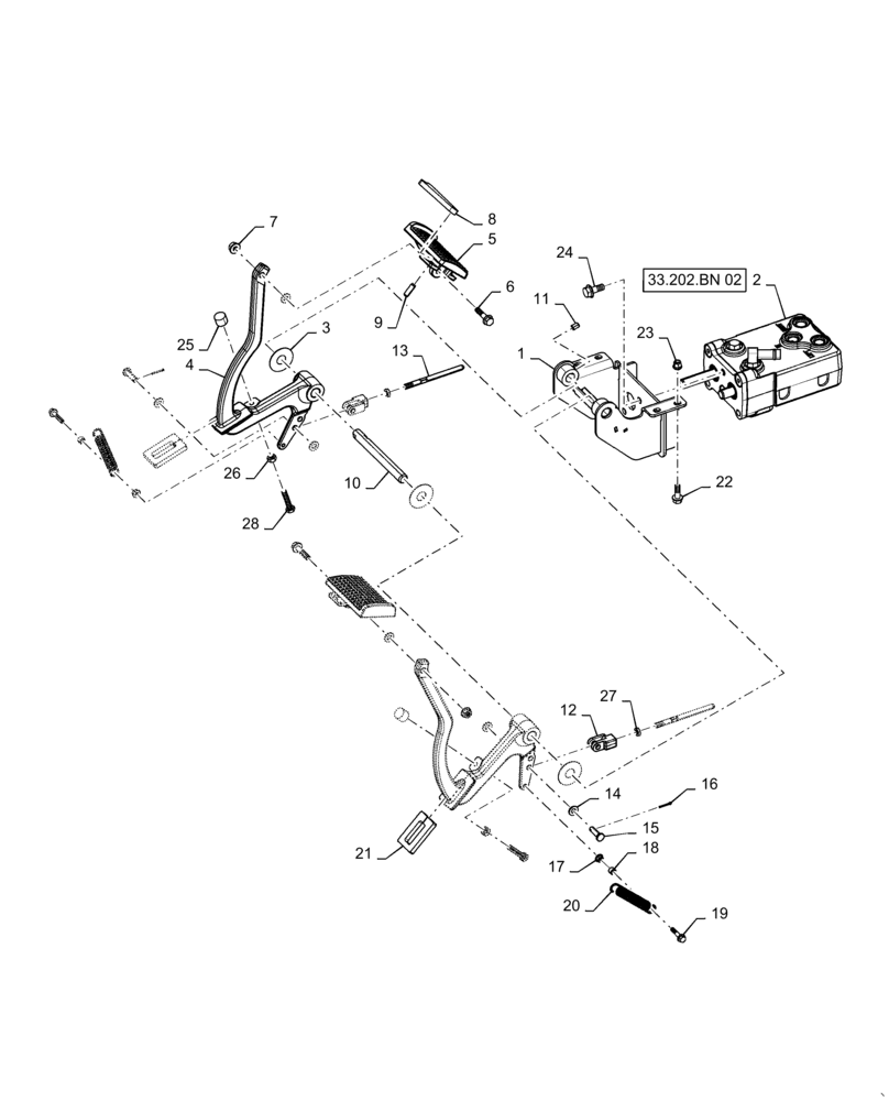 Схема запчастей Case IH 7140 - (33.202.BN[01]) - BRAKE PEDAL, LEVER & BRACKET (33) - BRAKES & CONTROLS