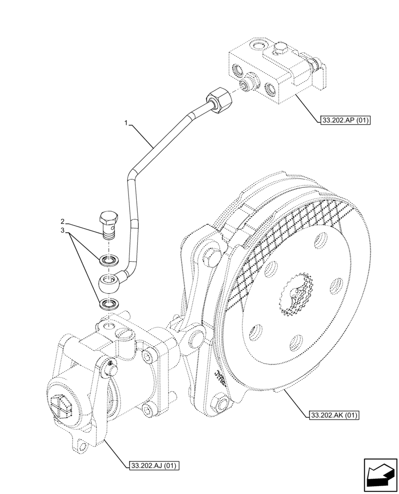Схема запчастей Case IH FARMALL 110C - (33.202.AP[03]) - BRAKE LINE, W/O TRAILER BRAKE VALVE (33) - BRAKES & CONTROLS