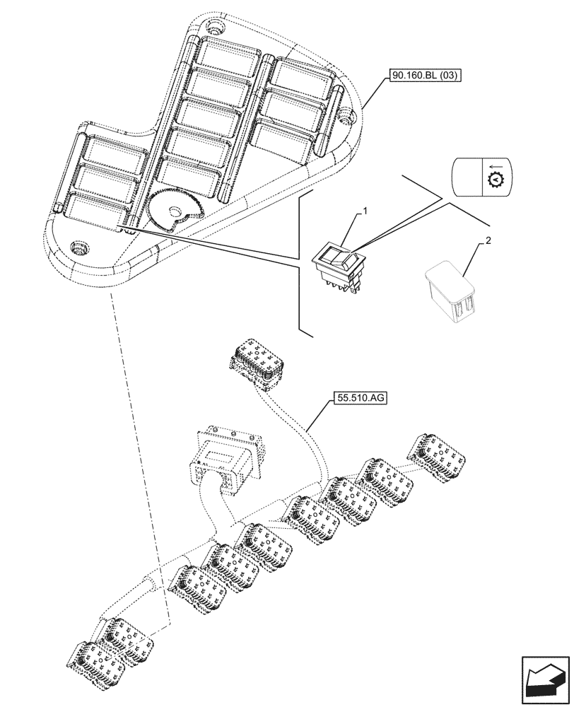 Схема запчастей Case IH MAXXUM 135 - (55.513.AA[01]) - VAR - 390762, 743902 - TRANSMISSION, MANUAL/SEMIAUTO, SWITCH (55) - ELECTRICAL SYSTEMS