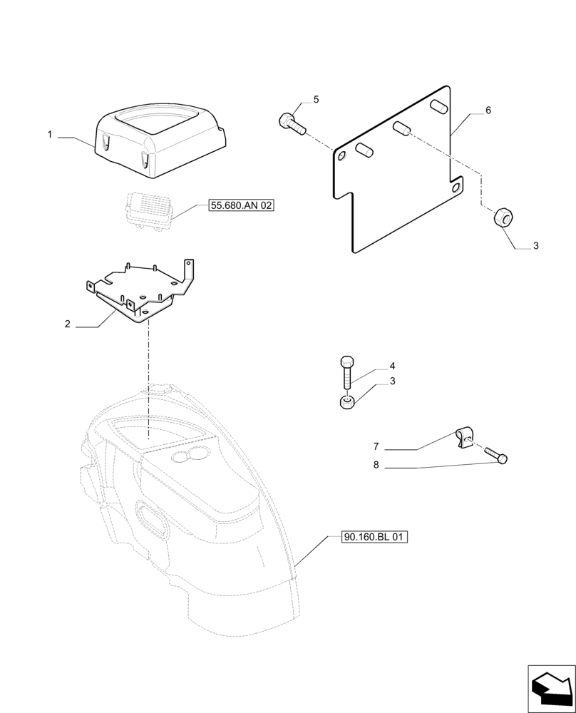 Схема запчастей Case IH PUMA 230 - (90.160.BL[03]) - AUTO GUIDANCE SYSTEM READY - CONTROLS COVER AND CABLES (90) - PLATFORM, CAB, BODYWORK AND DECALS
