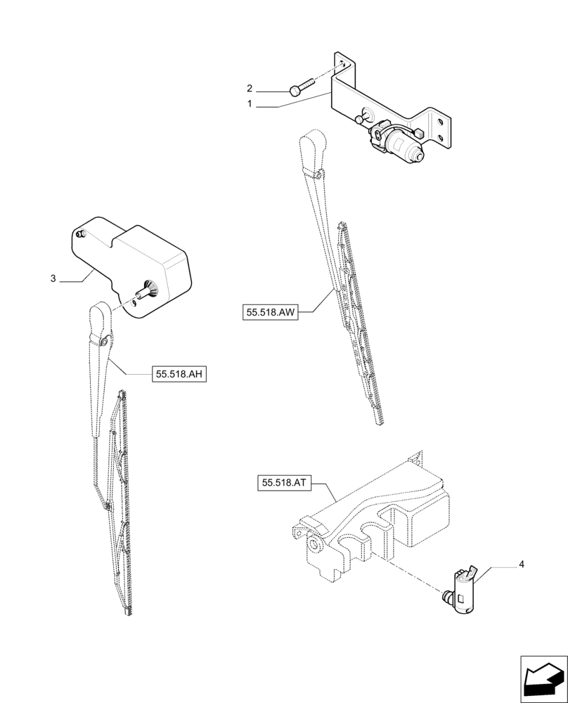 Схема запчастей Case IH PUMA 215 - (55.518.AZ) - WIPER MOTORS AND PUMP (55) - ELECTRICAL SYSTEMS