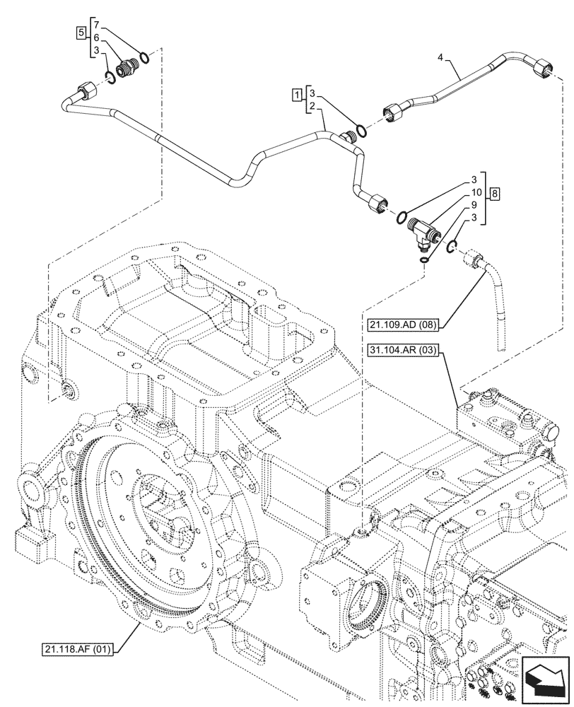 Схема запчастей Case IH MAXXUM 145 - (21.109.AD[03]) - VAR - 391828 - OIL COOLER LINE (21) - TRANSMISSION