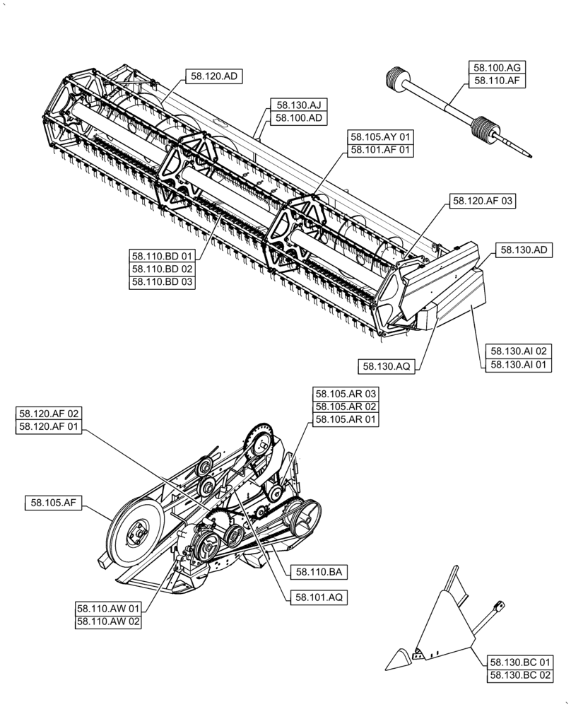 Схема запчастей Case IH 2060-15 - (58.000.00) - SECTION INDEX - ATTACHMENTS/HEADERS, 15 FT (58) - ATTACHMENTS/HEADERS