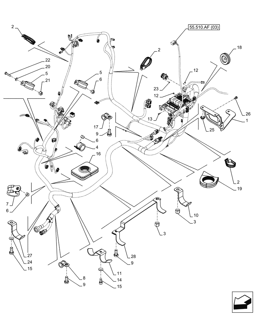 Схема запчастей Case IH FARMALL 120C - (55.510.AF[04]) - CAB MAIN WIRE HARNESS, CLIP, HI-LO (55) - ELECTRICAL SYSTEMS