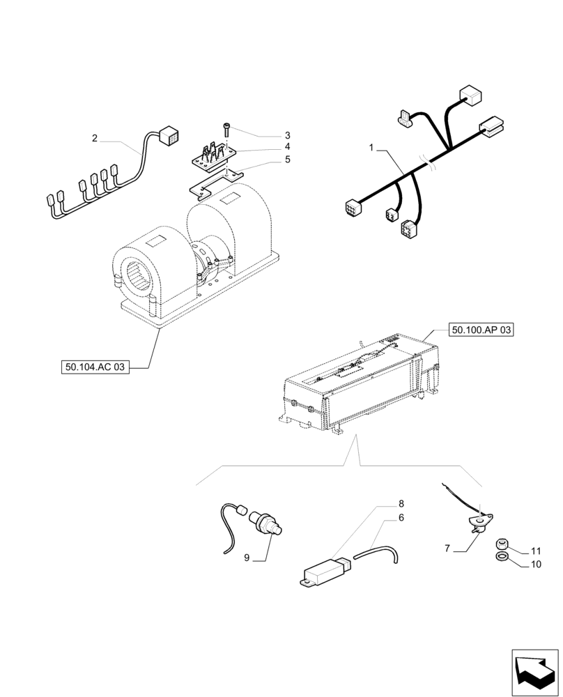 Схема запчастей Case IH PUMA 200 - (50.100.AP[07]) - AIR CONDITIONING CABLES AND RELATED PARTS (50) - CAB CLIMATE CONTROL