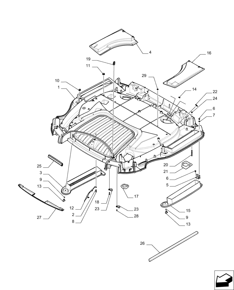 Схема запчастей Case IH PUMA 230 - (90.150.AC[02]) - EEAA ROOF WITH HIGH PROFILE LESS HIGH VISIBILITY PANEL - FRAME (90) - PLATFORM, CAB, BODYWORK AND DECALS