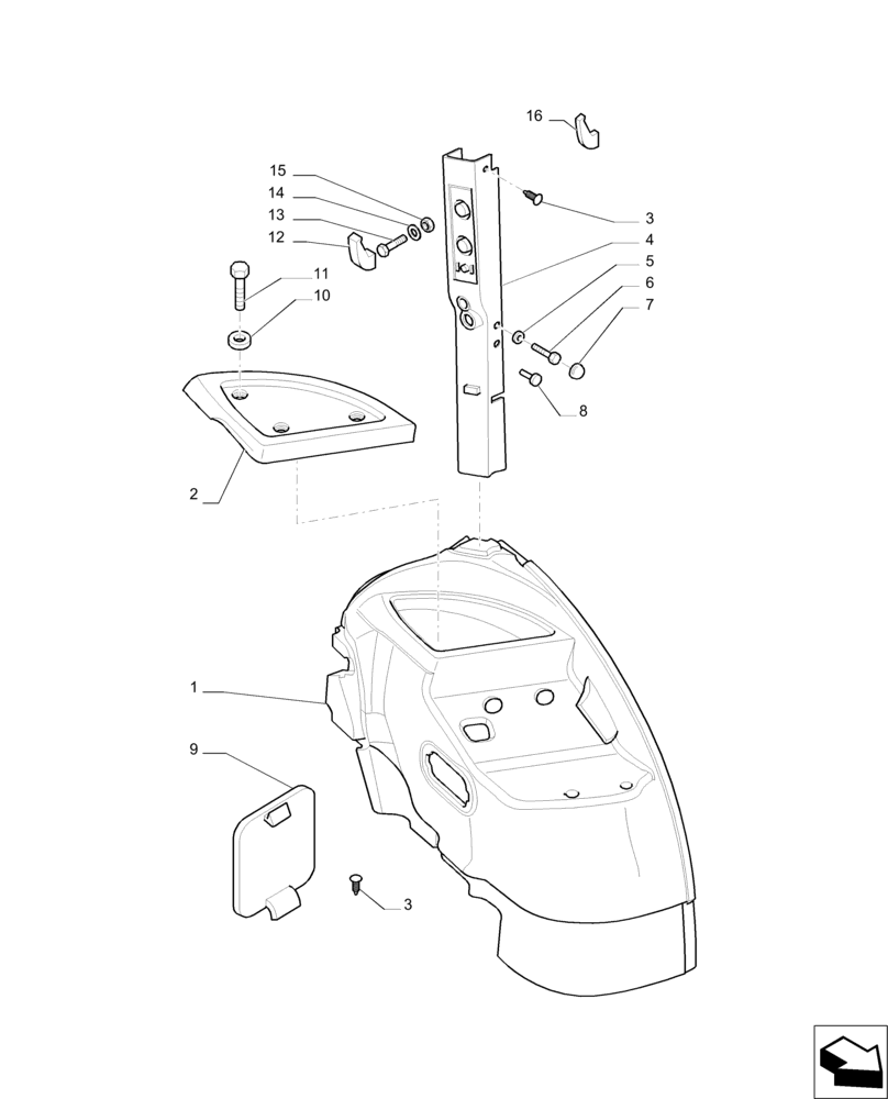 Схема запчастей Case IH PUMA 230 - (90.160.BL[01]) - CONTROLS COVER (90) - PLATFORM, CAB, BODYWORK AND DECALS