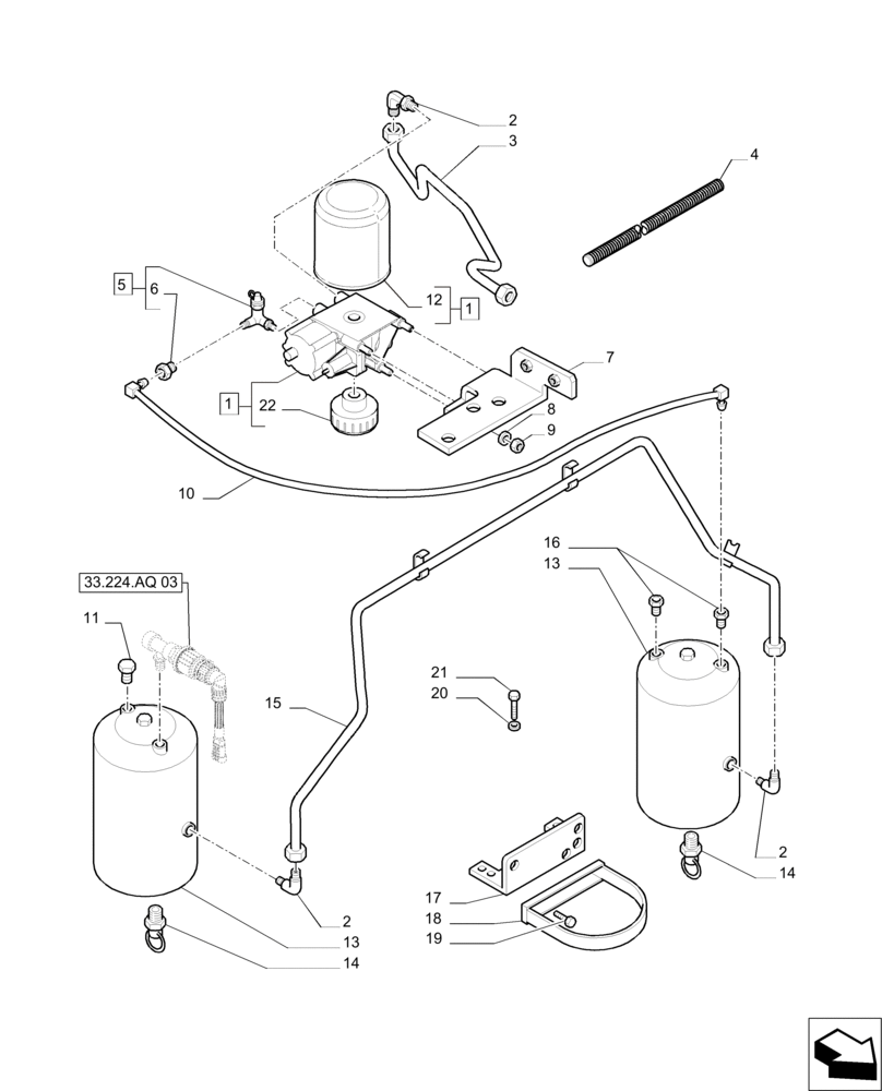 Схема запчастей Case IH PUMA 215 - (33.224.AF[01]) - PNEUMATIC TRAILER BRAKE - AIR TANK AND PIPES (33) - BRAKES & CONTROLS