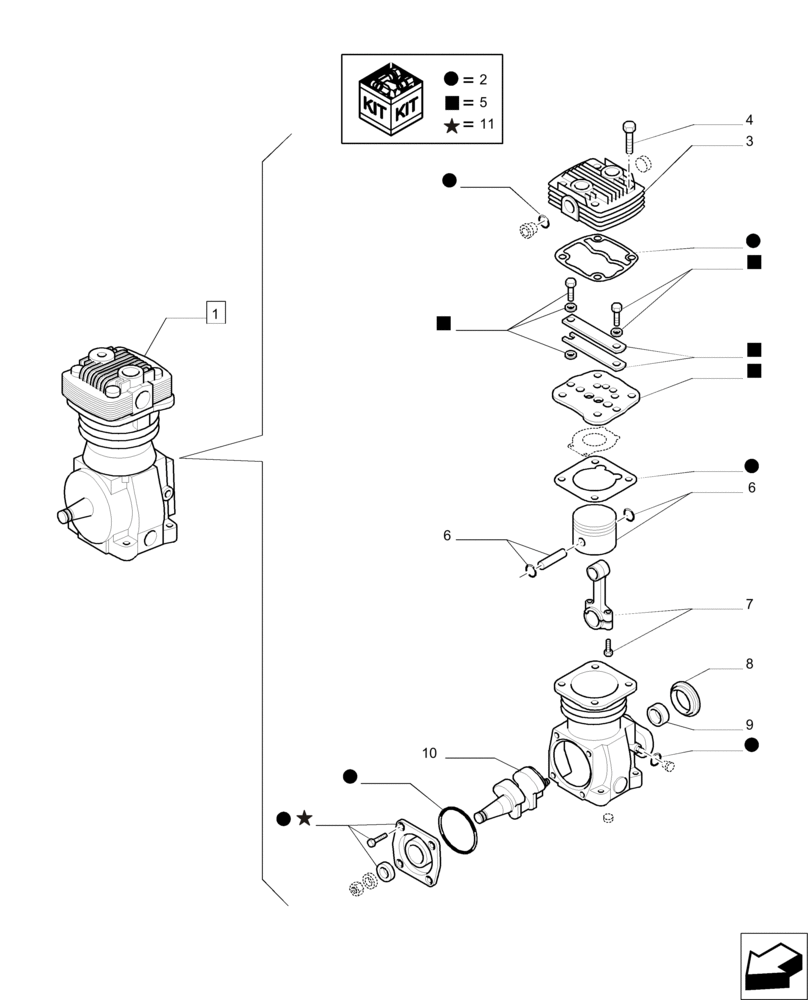 Схема запчастей Case IH PUMA 215 - (33.224.AH[02]) - PNEUMATIC TRAILER BRAKE - AIR COMPRESSOR - BREAKDOWNN (33) - BRAKES & CONTROLS