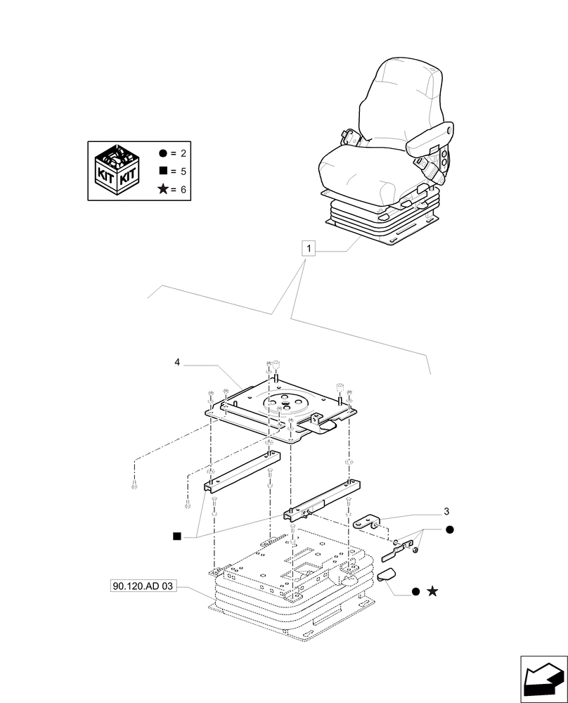 Схема запчастей Case IH PUMA 230 - (90.120.AD[02]) - SEAT - BREAKDOWN (90) - PLATFORM, CAB, BODYWORK AND DECALS