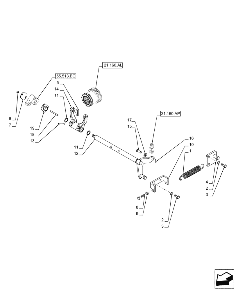 Схема запчастей Case IH PUMA 200 - (21.160.AK) - VAR - 337426, 337428, 337430, 337432, 338397, 758017, 758019, 758021 - CREEPER, CONTROL LEVER (21) - TRANSMISSION