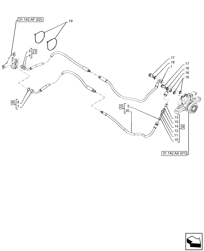 Схема запчастей Case IH MAXXUM 150 - (31.142.AF[04]) - VAR - 744790 - FRONT PTO, LINE (31) - IMPLEMENT POWER TAKE OFF