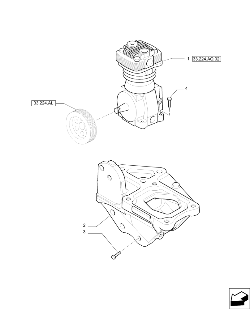 Схема запчастей Case IH PUMA 215 - (33.224.AH[01]) - PNEUMATIC TRAILER BRAKE - BRACKET FOR AIR COMPRESSOR (33) - BRAKES & CONTROLS