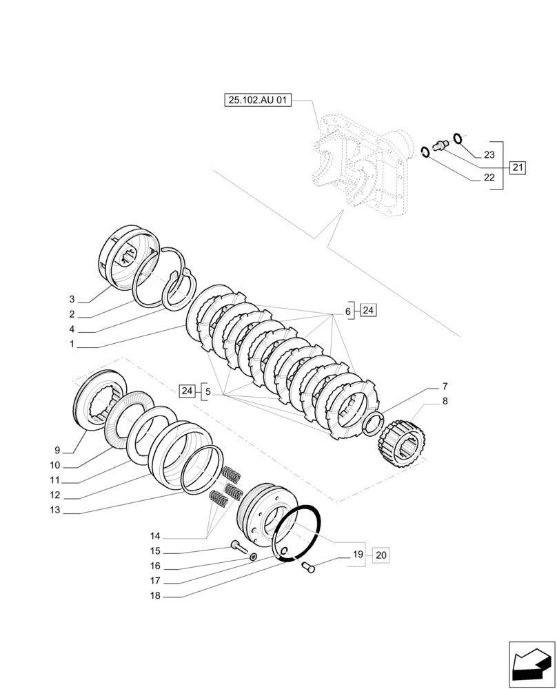 Схема запчастей Case IH PUMA 200 - (25.102.AE[02]) - FRONT AXLE - HYDRAULIC DIFFERENTIAL LOCK - CANE VERSION (25) - FRONT AXLE SYSTEM
