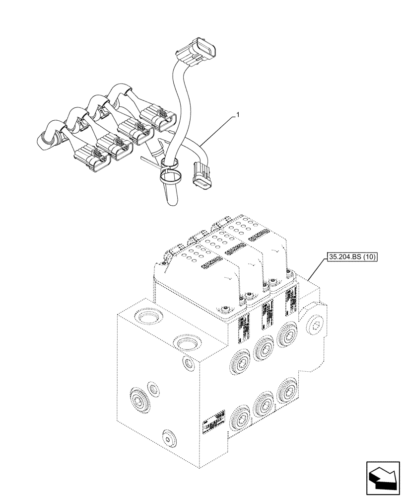 Схема запчастей Case IH MAXXUM 115 - (55.035.AF[02]) - VAR - 743690 - MID-MOUNT CONTROL VALVE, HARNESS (55) - ELECTRICAL SYSTEMS