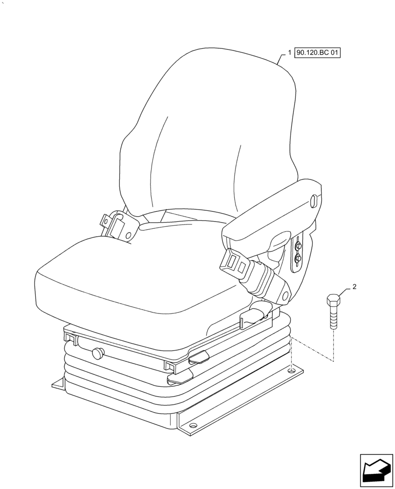Схема запчастей Case IH PUMA 2304 - (90.120.AD[01]) - OPERATOR SEAT (90) - PLATFORM, CAB, BODYWORK AND DECALS