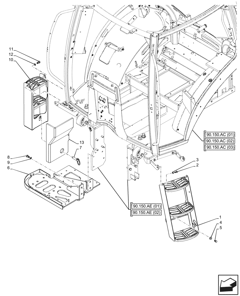 Схема запчастей Case IH MAXXUM 135 - (90.118.BX) - VAR - 391610, 758479, 758480, 758481 - STEP, CAB (90) - PLATFORM, CAB, BODYWORK AND DECALS