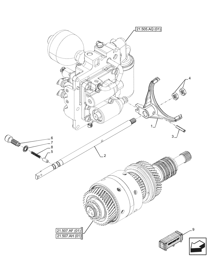 Схема запчастей Case IH MAXXUM 135 - (21.507.AJ) - VAR - 396247, 758442, 758549 - TRANSMISSION, FORK (21) - TRANSMISSION