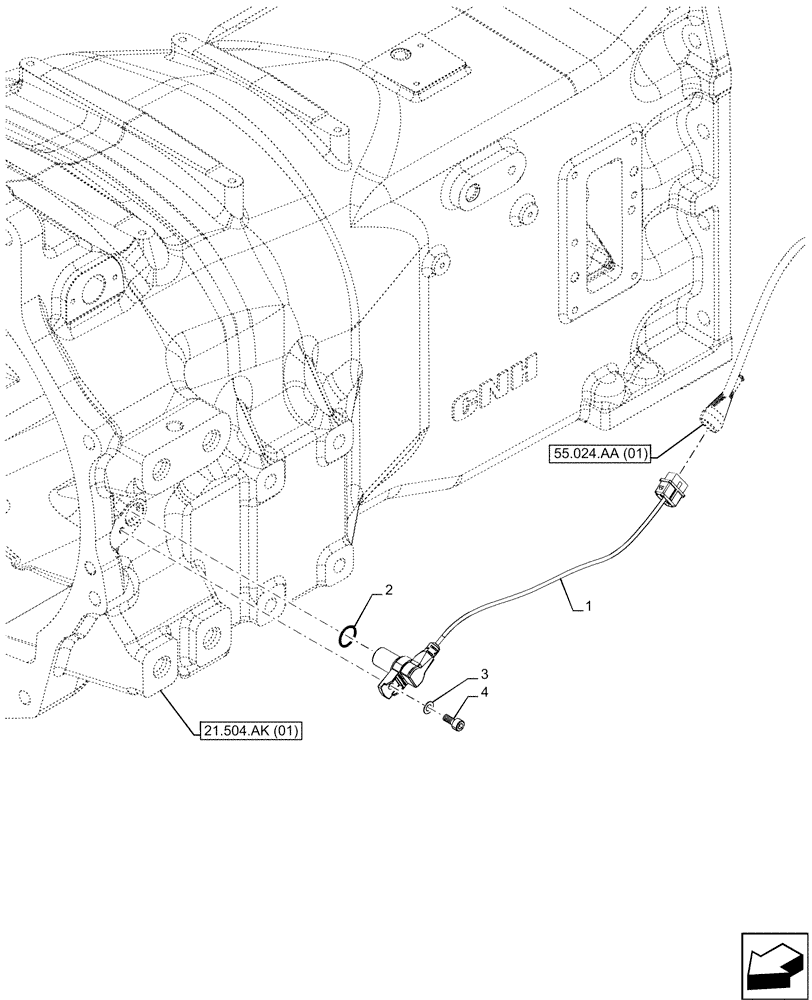 Схема запчастей Case IH MAXXUM 115 - (55.020.AB[03]) - VAR - 396247, 758442, 758549 - TRANSMISSION HOUSING, SPEED SENSOR (55) - ELECTRICAL SYSTEMS