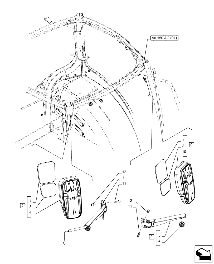 Схема запчастей Case IH PUMA 165 CVT - (90.118.BM[01]) - VAR - 758662 - MIRROR, OUTSIDE, REAR (90) - PLATFORM, CAB, BODYWORK AND DECALS