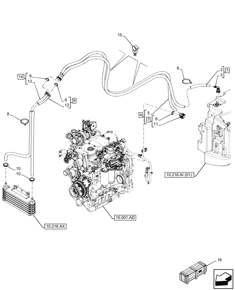 Схема запчастей Case IH MAXXUM 135 - (10.216.AY[02]) - VAR - 758223, 758235, 758240, 758241, 758530, 758533 - FUEL COOLER, LINE, 4 CYLINDER (10) - ENGINE