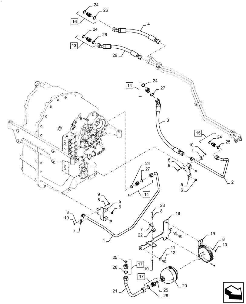 Схема запчастей Case IH STEIGER 370 - (21.105.BL[03]) - TRANSMISSION LUBRICATION LINES, FRONT, PS4, ASN ZFF308001 (21) - TRANSMISSION