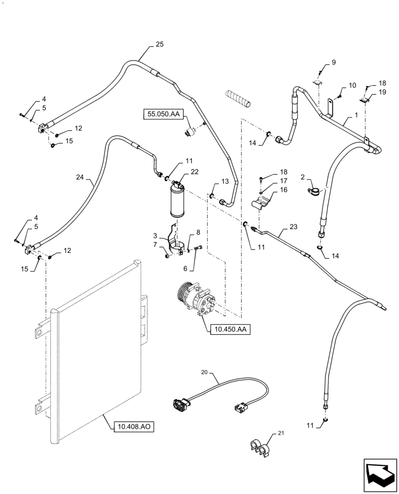 Схема запчастей Case IH PUMA1854 - (55.015.AA[01]) - AIR CONDITIONING SYSTEM PIPES (55) - ELECTRICAL SYSTEMS
