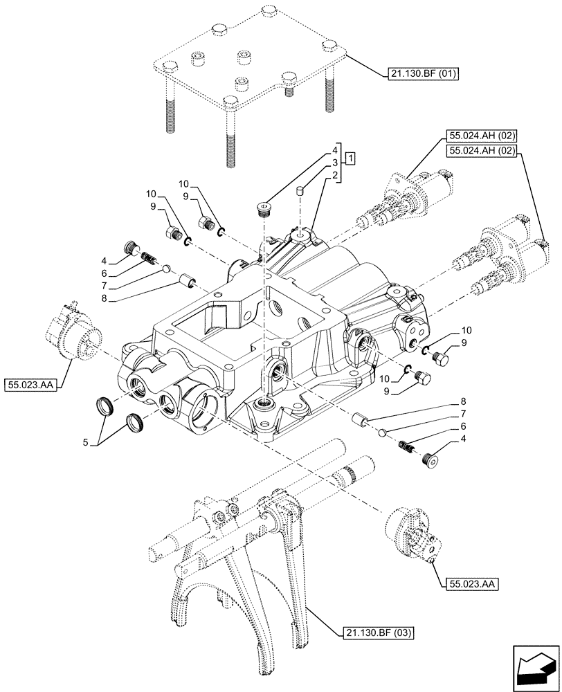 Схема запчастей Case IH MAXXUM 115 - (21.130.BF[02]) - VAR - 392195, 392204, 743764, 743766, 758413, 758414, 758415, 758416, 758581 - TRANSMISSION HOUSING, COVER (21) - TRANSMISSION