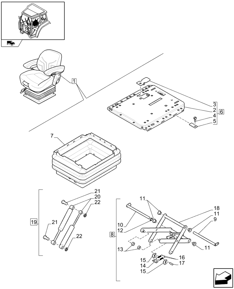 Схема запчастей Case IH FARMALL 85U - (1.93.3/01C[03]) - DELUXE SEAT WITH MECHANICAL SUSPENSION, SWITCH AND ARMREST - BREAKDOWN - W/ CAB - C7342 (10) - OPERATORS PLATFORM/CAB