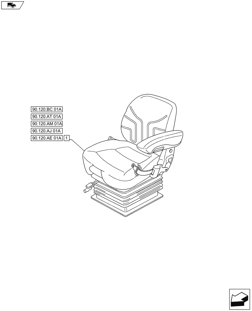 Схема запчастей Case IH MAXXUM 120 - (90.120.AD[01A]) - DELUXE SEAT WITH MECHANICAL SUSPENSION, BELT AND SWITCH - BEGIN YR 03-OCT-2014 (90) - PLATFORM, CAB, BODYWORK AND DECALS