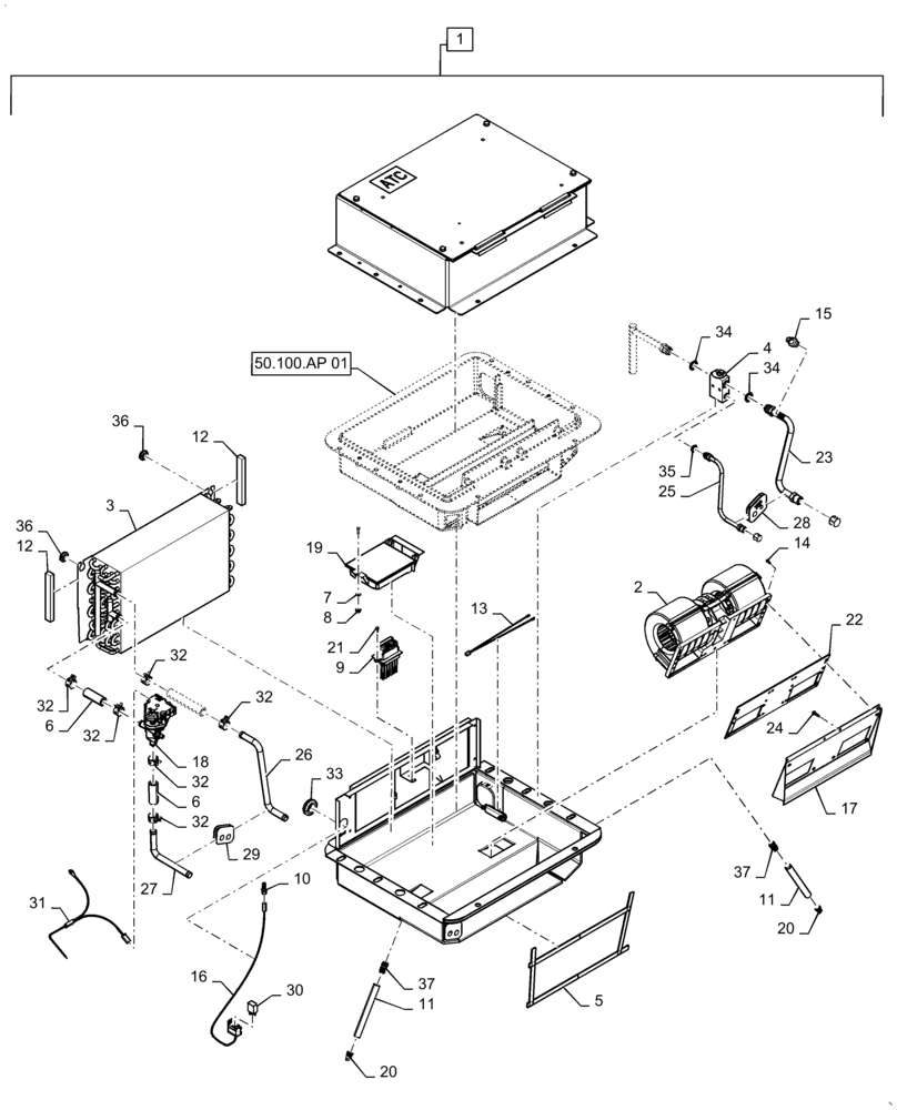 Схема запчастей Case IH QUADTRAC 620 - (50.100.AP[02]) - AIR CONDITIONING UNIT, BSN ZFF303911 (50) - CAB CLIMATE CONTROL