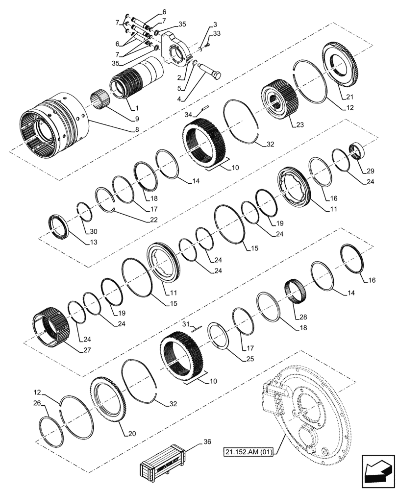 Схема запчастей Case IH MAXXUM 115 - (21.152.AA[02]) - VAR - 392195, 392204, 743764, 743766, 758413, 758414, 758415, 758416, 758581, 759375, 759377, 759379 - TRANSMISSION, CLUTCH (21) - TRANSMISSION