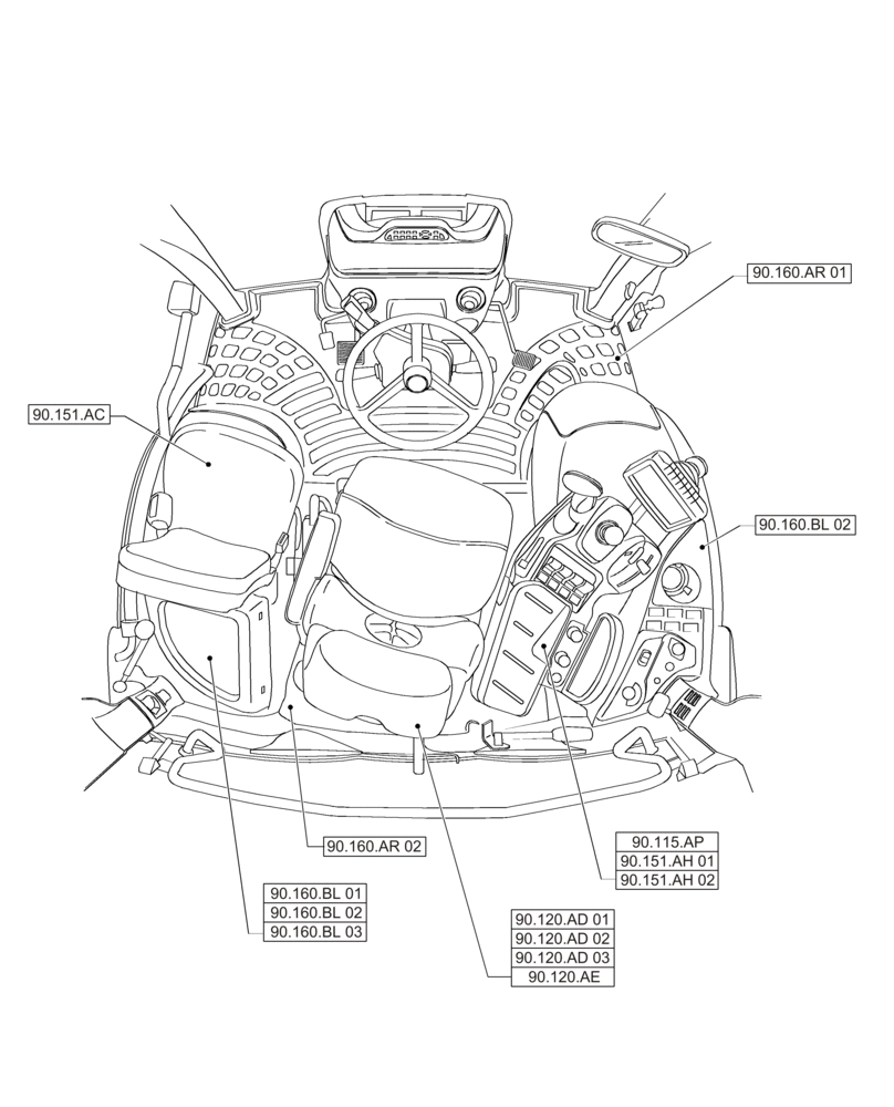 Схема запчастей Case IH PUMA 200 - (00.000.90[01]) - PICTORIAL INDEX - PLATFORM, CAB, BODYWORK AND DECALS (00) - GENERAL & PICTORIAL INDEX