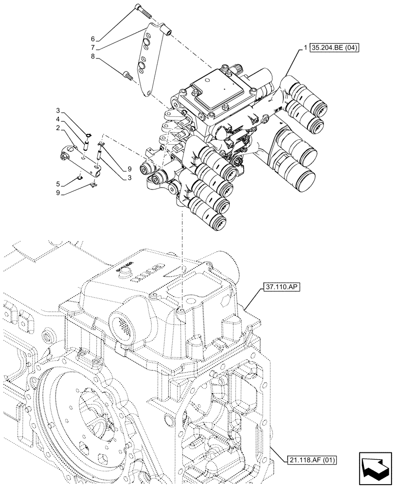 Схема запчастей Case IH MAXXUM 135 - (35.204.BE[03]) - VAR - 743741 - 3 REMOTE CONTROL VALVES, W/ MECHANICAL ENGAGEMENT,2, CONFIGURABLE,1, NOT CONFIGURABLE (35) - HYDRAULIC SYSTEMS