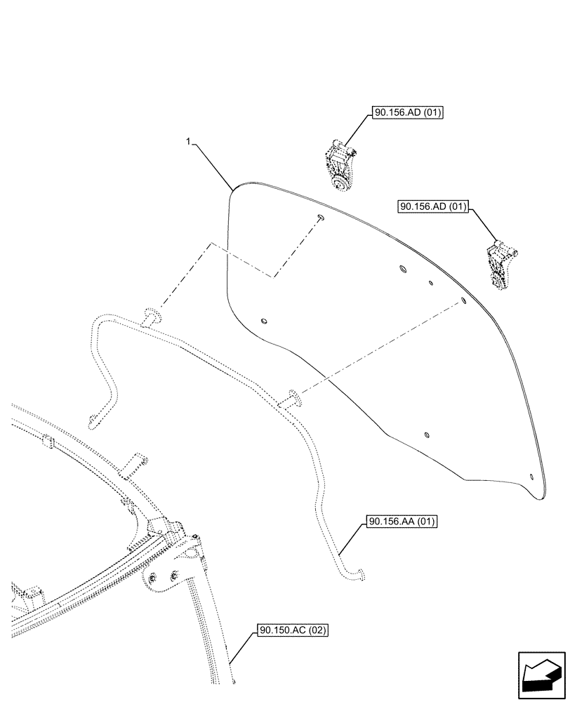 Схема запчастей Case IH MAXXUM 135 - (90.156.AB[03]) - VAR - 758479 - CAB, WINDOW, REAR, GLASS (90) - PLATFORM, CAB, BODYWORK AND DECALS