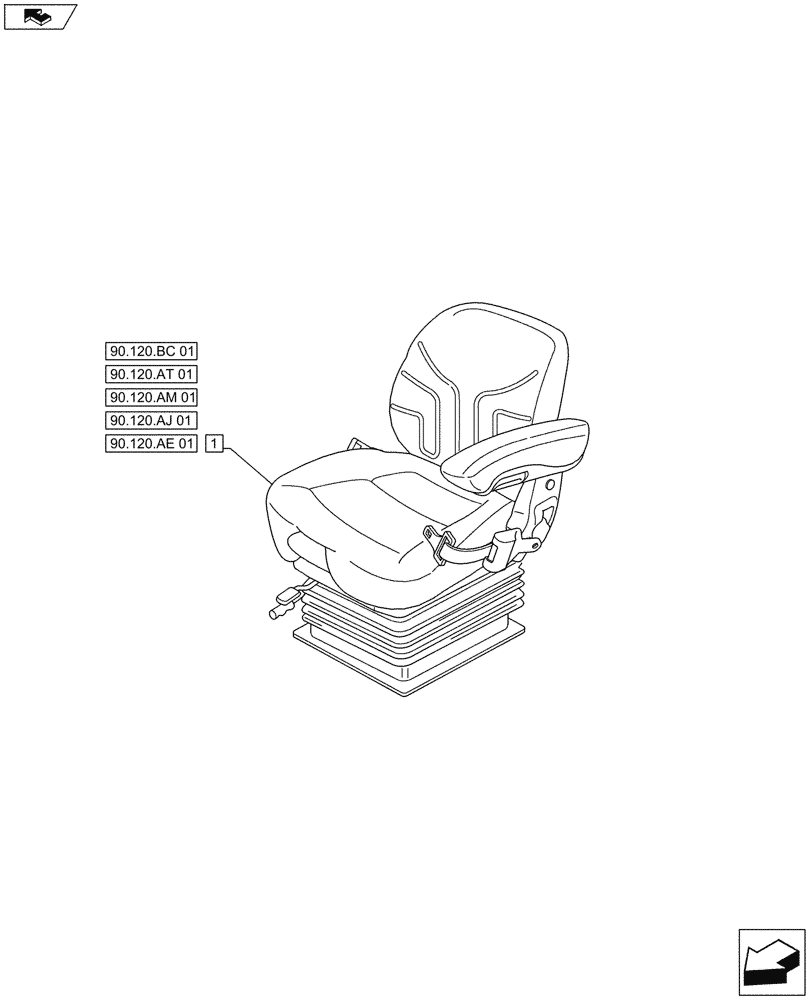 Схема запчастей Case IH MAXXUM 110 - (90.120.AD[01]) - DELUXE SEAT WITH MECHANICAL SUSPENSION, BELT AND SWITCH - END YR 02-OCT-2014 (90) - PLATFORM, CAB, BODYWORK AND DECALS