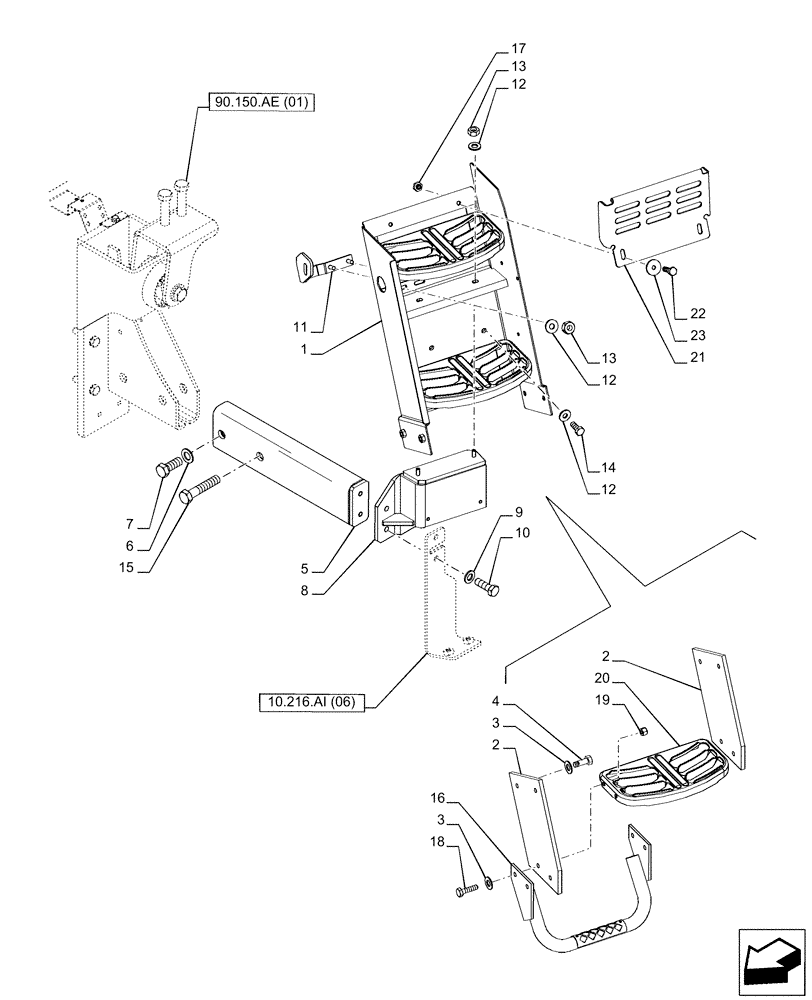 Схема запчастей Case IH PUMA 200 CVT - (90.118.BX[01]) - LADDER, LH (90) - PLATFORM, CAB, BODYWORK AND DECALS