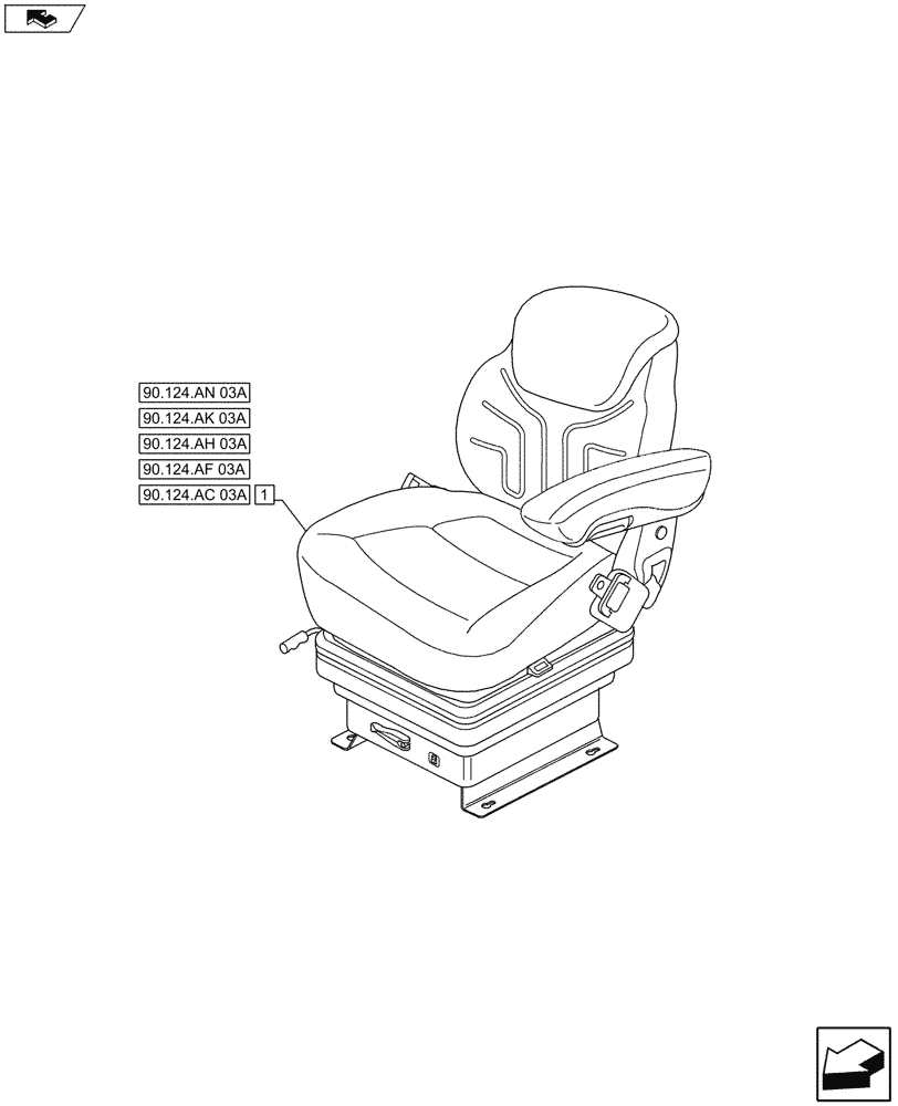 Схема запчастей Case IH MAXXUM 110 - (90.124.AE[01A]) - VAR - 330710 - SEAT WITH AIR SUSPENSION, BELT AND SWITCH - BEGIN YR 03-OCT-2014 (90) - PLATFORM, CAB, BODYWORK AND DECALS