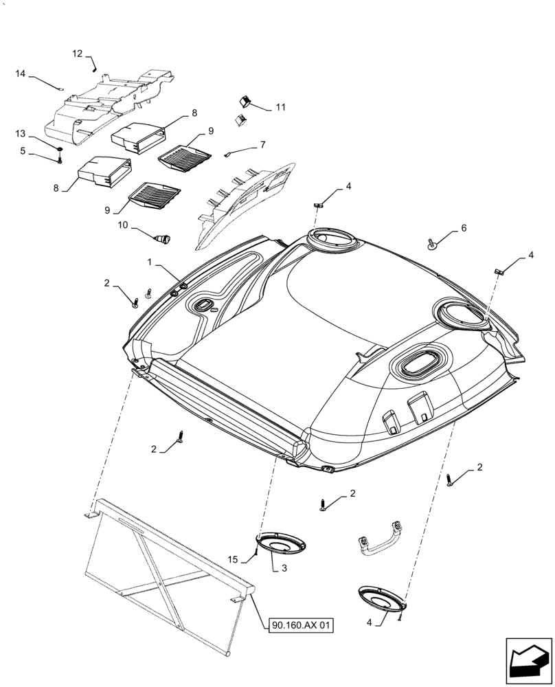 Схема запчастей Case IH PUMA1654 - (90.160.AX[02]) - EEAA ROOF WITH HIGH PROFILE LESS HIGH VISIBILITY PANEL - HEADLINER (90) - PLATFORM, CAB, BODYWORK AND DECALS