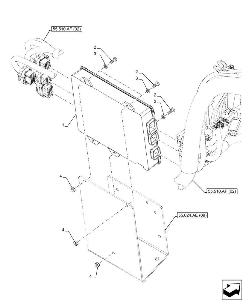 Схема запчастей Case IH MAXXUM 135 - (55.024.AE[08]) - VAR - 392195, 743766, 758413, 758414 - TRANSMISSION, ELECTRONIC CONTROLS, 40 KPH / 50 KPH (55) - ELECTRICAL SYSTEMS
