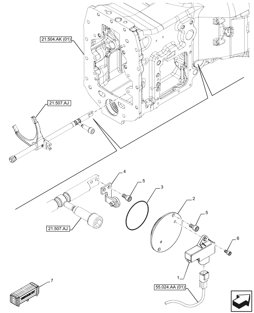 Схема запчастей Case IH MAXXUM 135 - (55.024.AL) - VAR - 396247, 758442, 758549 - TRANSMISSION, FORK, MAGNET, SENSOR (55) - ELECTRICAL SYSTEMS