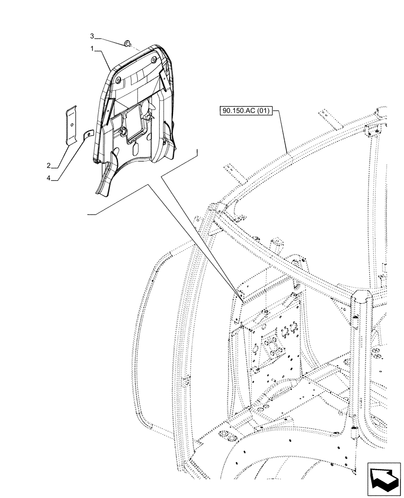 Схема запчастей Case IH PUMA 200 CVT - (90.105.CQ[02]) - BULKHEAD, INSULATOR (90) - PLATFORM, CAB, BODYWORK AND DECALS