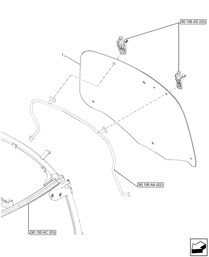 Схема запчастей Case IH MAXXUM 115 - (90.156.AB[03]) - VAR - 391610 - CAB, WINDOW, REAR, GLASS, GARU ARMREST (90) - PLATFORM, CAB, BODYWORK AND DECALS