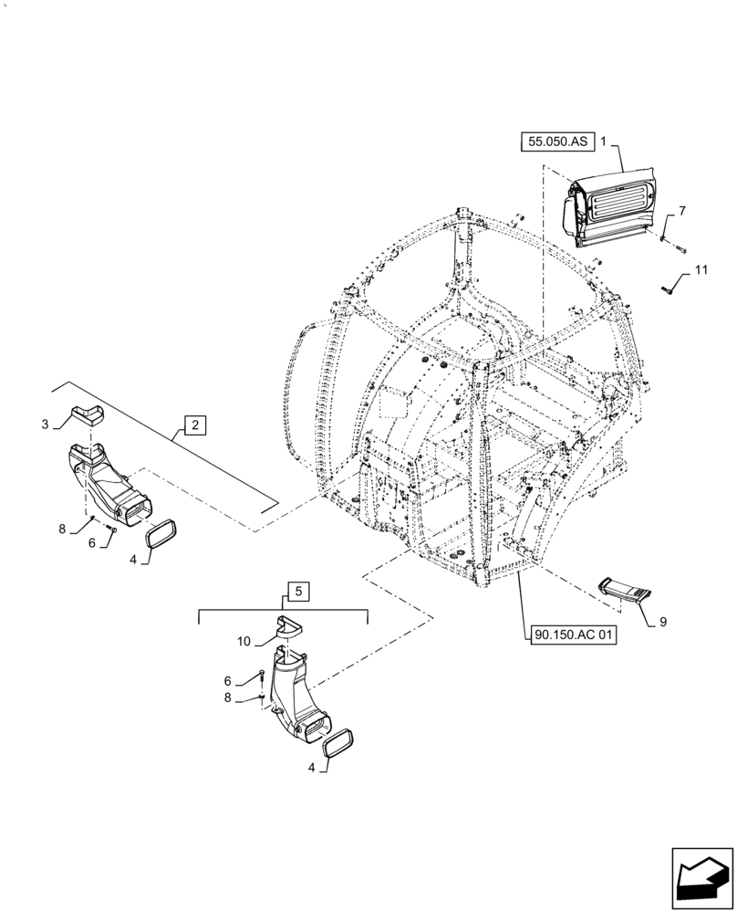 Схема запчастей Case IH PUMA1854 - (50.104.AO[01]) - HEATING/AIR CONDITIONING - FAN AND VENTILATION DUCTS (50) - CAB CLIMATE CONTROL