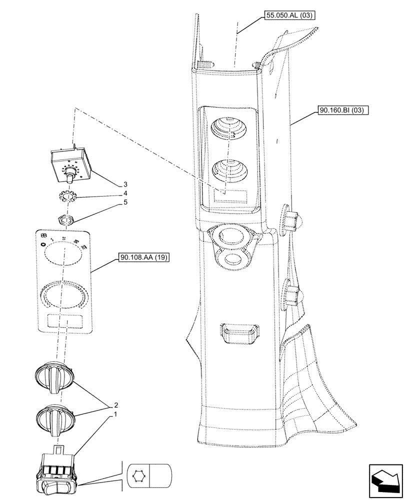 Схема запчастей Case IH MAXXUM 135 - (55.051.AA[02]) - VAR - 390643 - AIR CONDITIONING, SWITCH (55) - ELECTRICAL SYSTEMS
