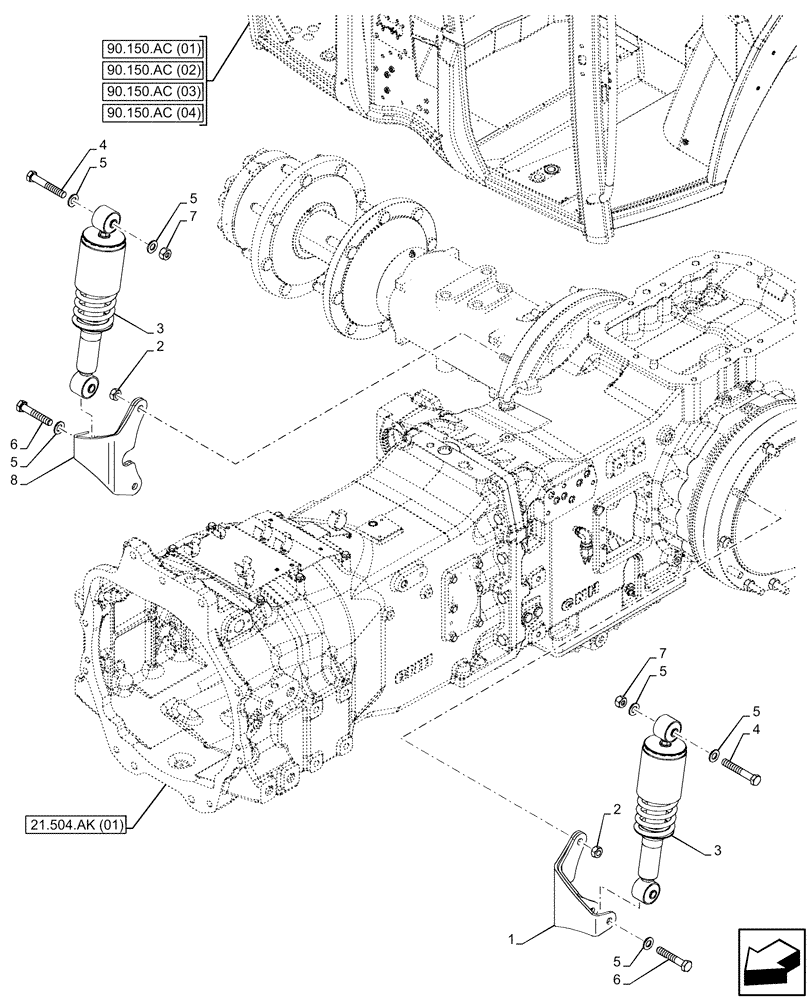 Схема запчастей Case IH MAXXUM 135 - (90.150.AJ) - VAR - 758479, 758480, 758481 - CAB, SUSPENSION (90) - PLATFORM, CAB, BODYWORK AND DECALS
