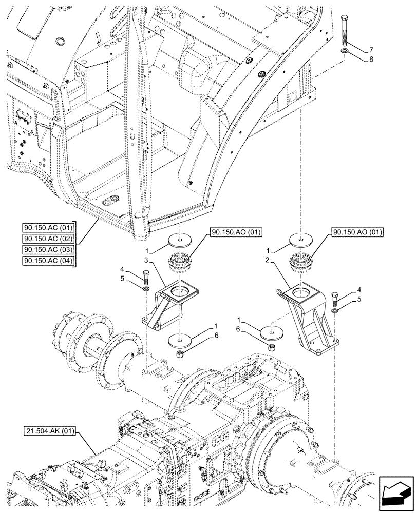Схема запчастей Case IH MAXXUM 135 - (90.150.AG[01]) - VAR - 391610 - CAB, REAR, MOUNT (90) - PLATFORM, CAB, BODYWORK AND DECALS