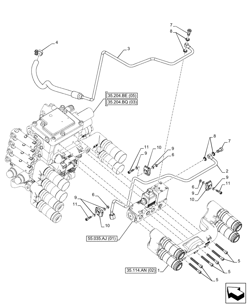 Схема запчастей Case IH MAXXUM 150 - (35.114.AN[01]) - VAR - 758642 - CONTROL VALVE, REAR, DIVERTER (35) - HYDRAULIC SYSTEMS