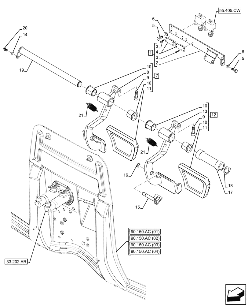 Схема запчастей Case IH MAXXUM 135 - (33.202.BN[01]) - VAR - 391610, 758479, 758481 - BRAKE, PEDAL - END YR 13-OCT-2015 (33) - BRAKES & CONTROLS